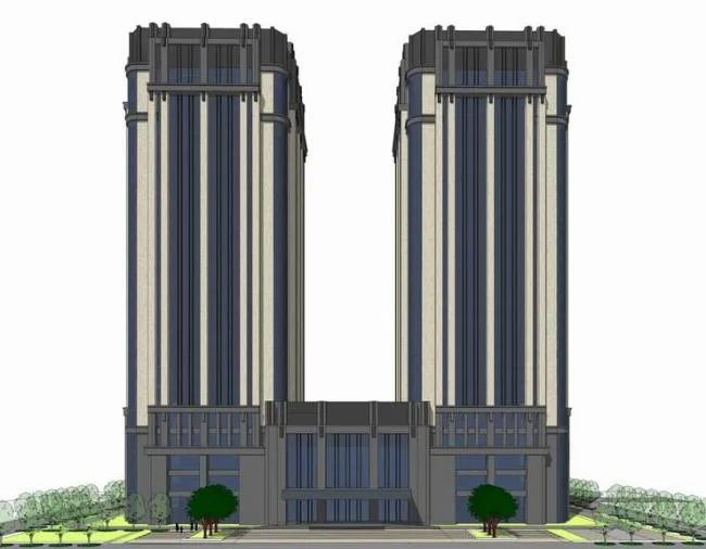 SketchUp Hotel Model: Neoclassical High-Rise with Twin Office Towers