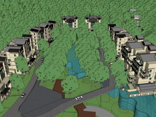 Sketchup Villa Model | Multi row Villa, Hot Spring Villa Area, Modern Style