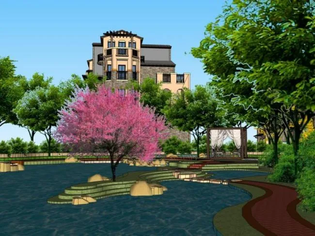 Sketchup Landscape Model | Villa Landscape, Residential Landscape, Classical Style