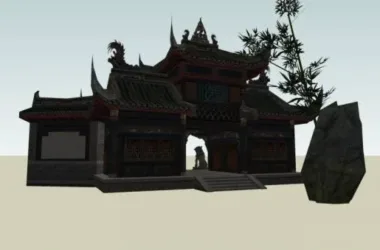 SketchUp Model of Traditional Chinese Architecture: Entrance and Landscape Design-BIM WORLD