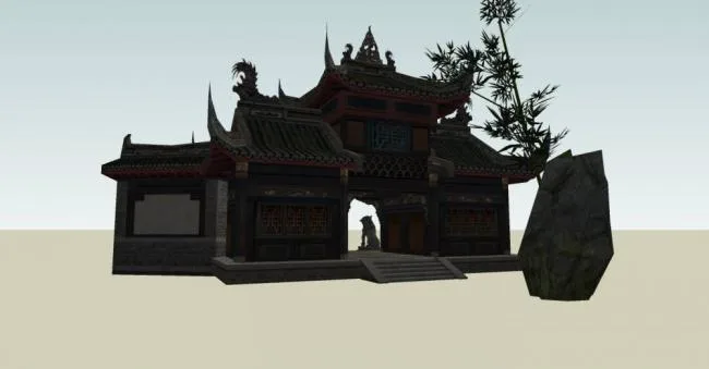 SketchUp Model of Traditional Chinese Architecture: Entrance and Landscape Design