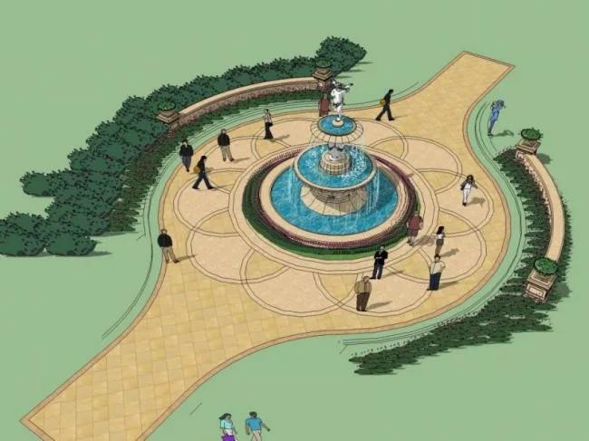 Sketchup Landscape Model | Square Landscape, Classical Style