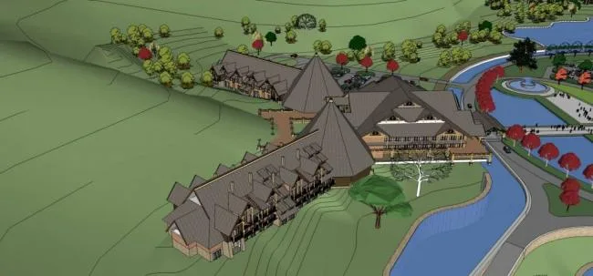 Sketchup Hotel Model | Yinjianggou Hot Spring Resort in Inner Mongolia, Multi story hotel, detached villa, Chinese style