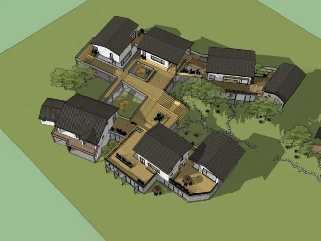 Sketchup Residential Model | Multi story Farmhouse Homestay, Chinese Style