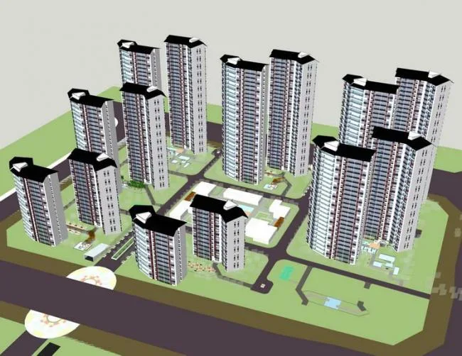 Sketchup Residential Models | High rise Residential Communities, Residential Buildings, New Chinese Style