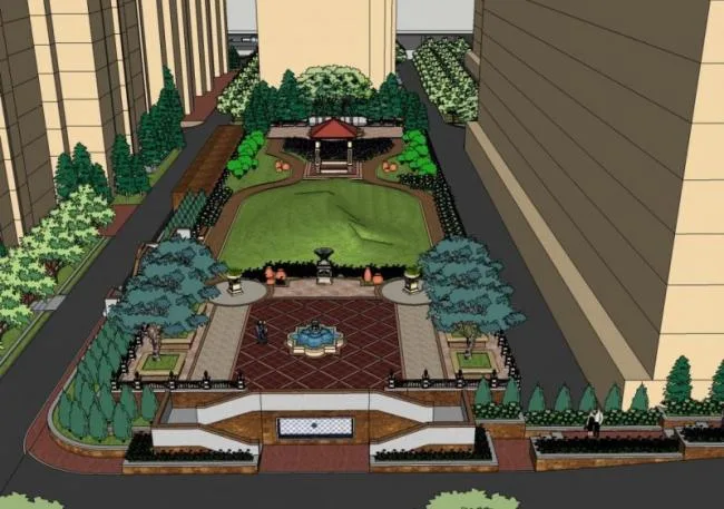 Sketchup Material Model | European Pool Center Landscape Material Model Component, Classical Style