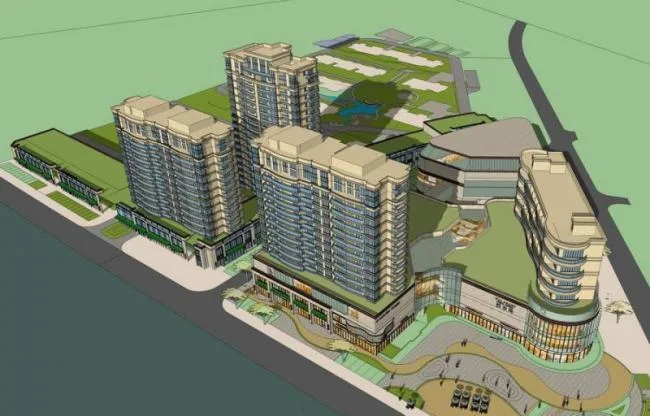 Sketchup Residential Model | High rise residential building, ground floor commercial building, street corner mall, neoclassical style, residential building