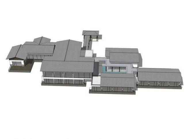 Sketchup Hotel Model | Multi story Inn, New Chinese Style, Commercial