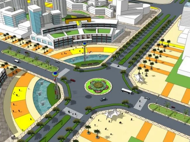 Sketchup Landscape Model | Urban Avenue Landscape, Road Landscape, Street Landscape, Modern Style