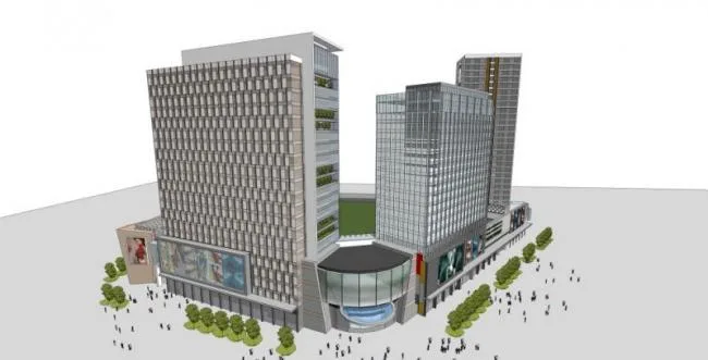 SketchUp Complex Model: Multi-Story Modern High-Rise Office and Residential Building