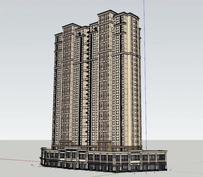 SketchUp Residential Model: High-Rise Living with Ground-Floor Retail in Classic Style