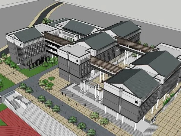 Sketchup School Model | Multi-story Elementary School, Campus Educational Architecture, Modern Chinese Style