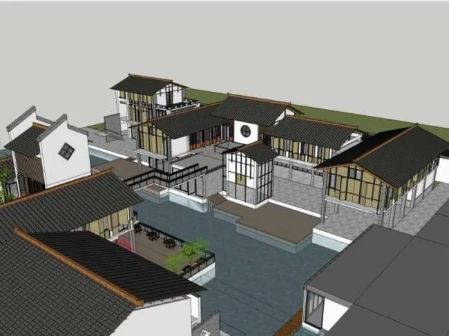 Sketchup Business Model | Southwest Folk Commercial Street Architectural Complex, Pedestrian Street, Chinese Style