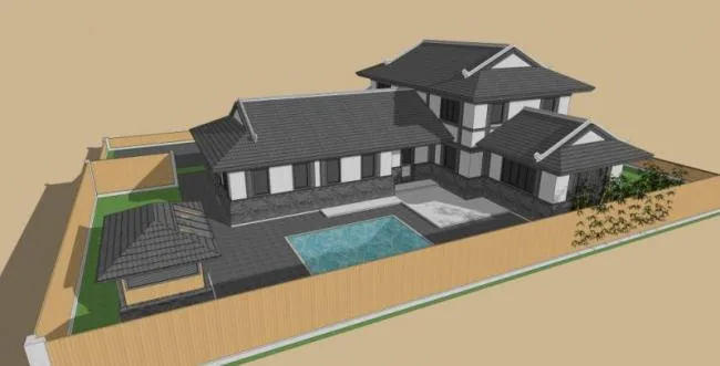 Sketchup Landscape Model | Villa Landscape Courtyard Landscape, Chinese Style