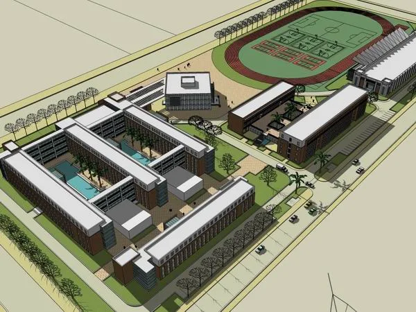 Sketchup School Model | Multi Story High School, Campus Educational Architecture, Modern Style