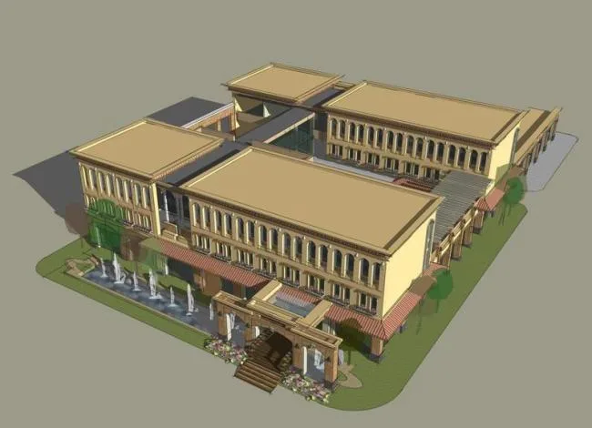 Sketchup Business Model | Multi story Clubhouse, Mediterranean, Spanish Style, Classical Style, Commercial Architecture