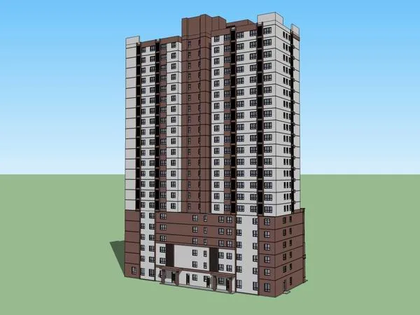 Sketchup Residential Model | High rise residential building, bottom commercial, modern style, 22 floors