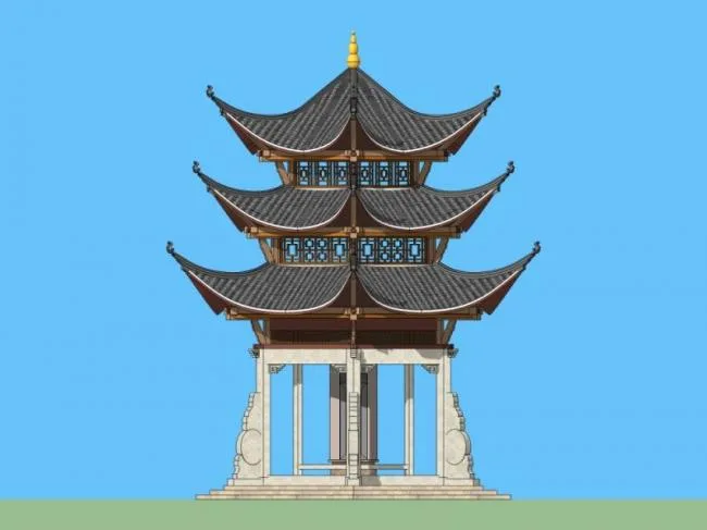 Sketchup Sketch Model | Pavilion, Hexagonal Ancient Pavilion, Ancient Architecture, Chinese Style, Sketch