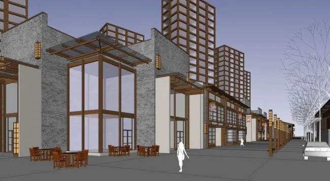 Sketchup Business Model | Street side Commerce, New Chinese Style