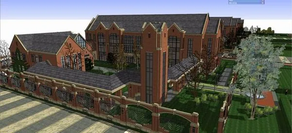 Sketchup School Model | Multi story Kindergarten School, Campus Educational Architecture, British Style, Classical Style