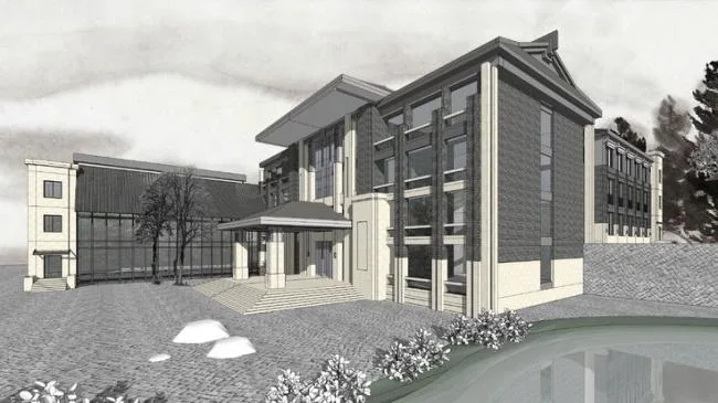 Sketchup Office Model | Multi story Office Building, Commercial Building, Chinese Style, Landscape Design, Water Landscape