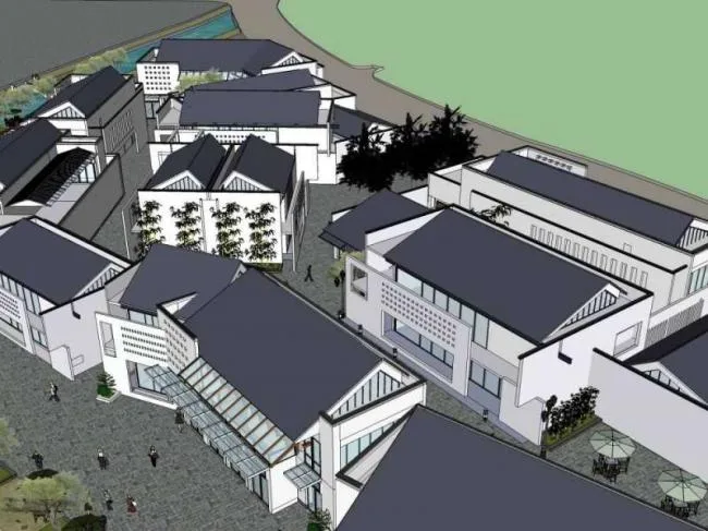 Sketchup Business Model | Multi story Commercial Street, Pedestrian Street, Chinese Style