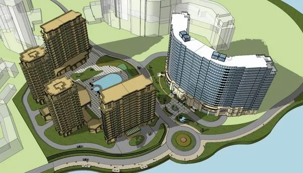 Sketchup Hotel Model | High rise Residential, Curved Hotel, Modern Style