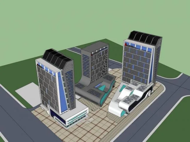Sketchup Complex Model | Multi-story Commercial Complex, Office Building, Residential, Modern Style