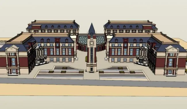 Sketchup School Model | Multi story School, Campus Educational Architecture, European Style, Classical Style