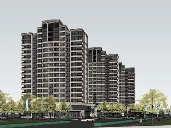 Modern High-Rise Residential Buildings with Ground-Level Shops | SketchUp Model