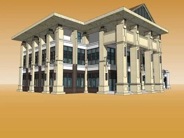 SketchUp Business Model: Multi-Story Club, Western Restaurant, and Classical Commercial Design