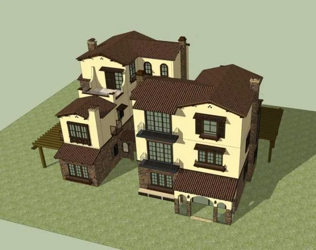 Sketchup Villa Model | Single Family Villa, Spanish Style