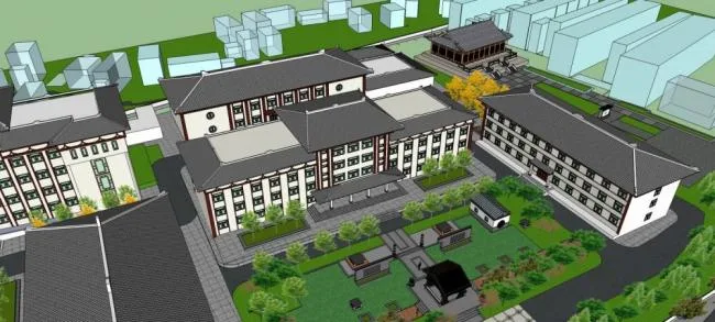 Sketchup School Model | Traditional Chinese Medicine Vocational School, Multi story Teaching Building, Chinese Style, Educational Architecture