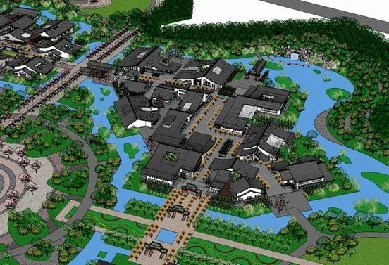 Sketchup Landscape Model | Multi story Clubhouse Hotel Landscape, Chinese Style