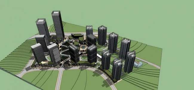 Sketchup Complex Model | Super high-rise urban commercial complex, modern style, office hotel, apartment, multi story commercial podium, shopping mall