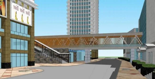 Sketchup Complex Model | Multi story mixed office building, commercial street, complex, pedestrian bridge, modern style