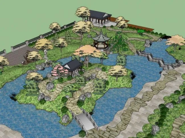 Sketchup Landscape Model | Chinese Garden, Landscape Architecture, Chinese Style