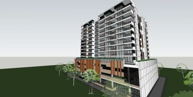Sketchup Residential Model | High rise residential building, ground floor commercial, modern style
