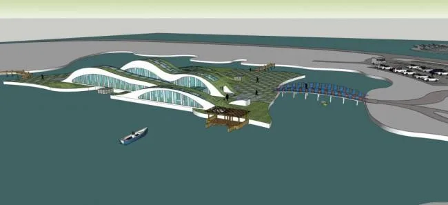 Sketchup station road and bridge | waiting dock, bridge, transportation building, single story, modern style, landscape