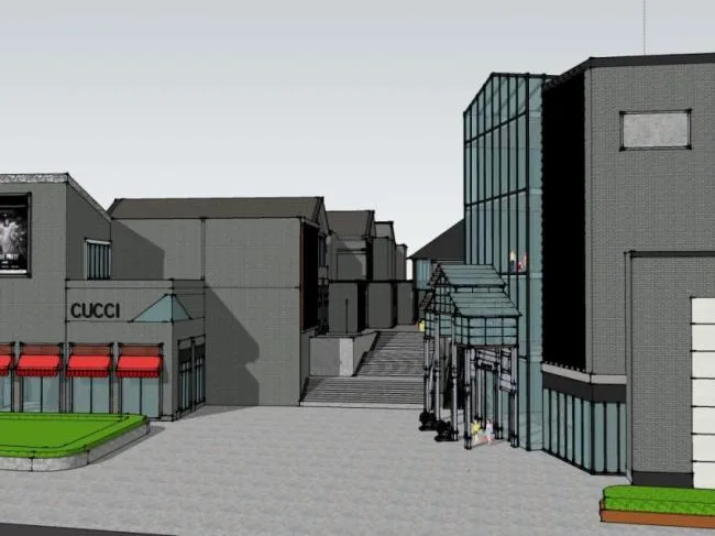 Sketchup Business Model | Multi story Commercial Street, Modern Style