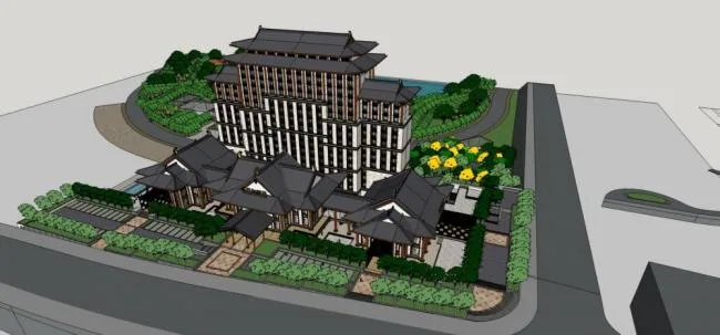 Nanhu Deshenghe Hotel: A Chinese-Style High-Rise Office and Hotel Model in SketchUp
