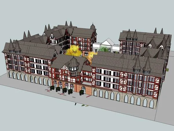 Sketchup Hotel Model | Multi story Commercial Hotel, Swiss Classical Style