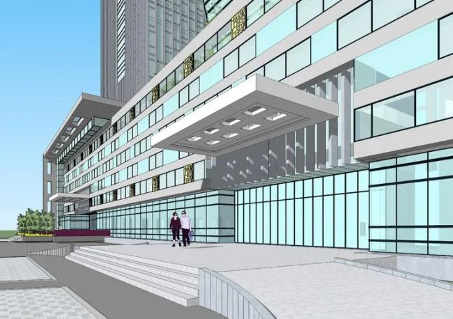 Sketchup Office Model | Multi story high-rise mixed use, office building, modern style