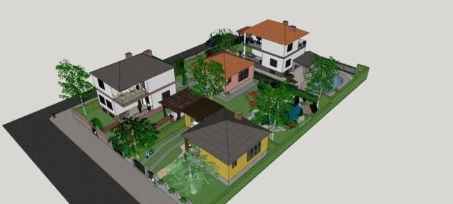 Sketchup Villa Model | Residential Building, Solo Villa, American Style, Sloping Roof, Courtyard Villa