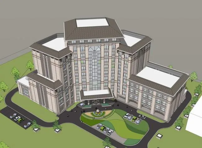 Sketchup Hotel Model | Grassland Style V-shaped Hotel, Yan Zhao Xi Mansion, Neoclassical Style