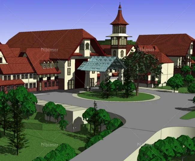 Sketchup Hotel Model | Multi story Resort Hotel, Nordic Style, Classical Style