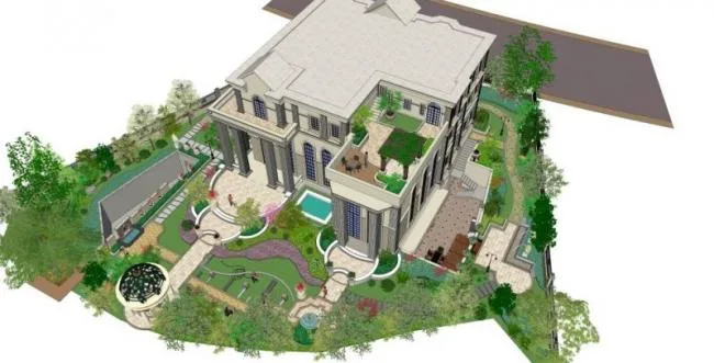 Sketchup Landscape Model | Villa Courtyard Landscape, Classical Style