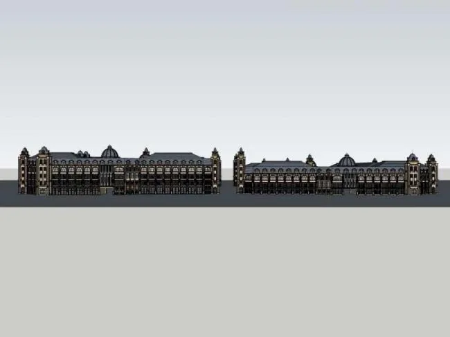 Sketchup Business Model | Multi story Commercial Street, Classical Style