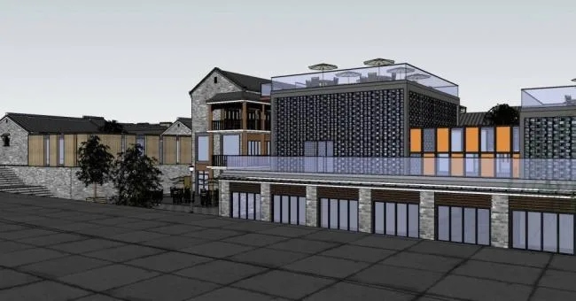 Sketchup Business Model | Multi story riverside commercial street, ancient architecture, Chinese style