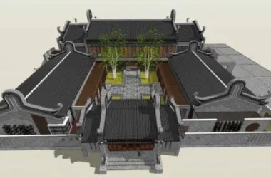 SketchUp Business Model: Multi-Story Clubhouse and Commercial Building with Chinese Architectural Style-BIM WORLD
